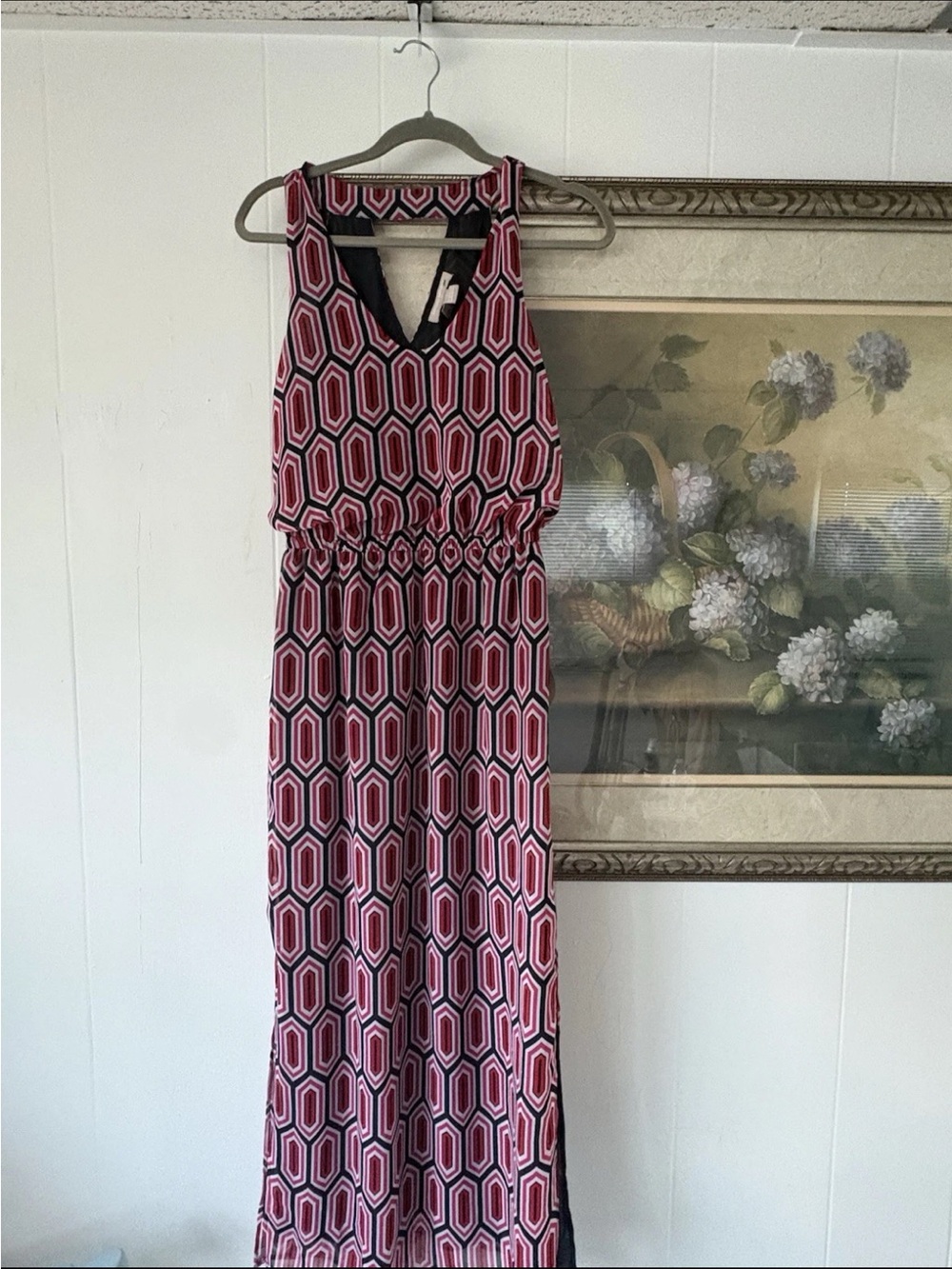 Banana Republic Pink & Black Geo-Print Racerback Maxi Dress